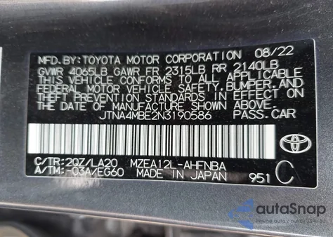 2022 Toyota Corolla Xse z USA, uszkodzony, nr VIN JTNA4MBE2N3190586
